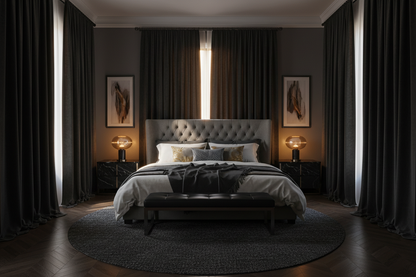 Chambre luxueuse avec rideaux noirs en velours