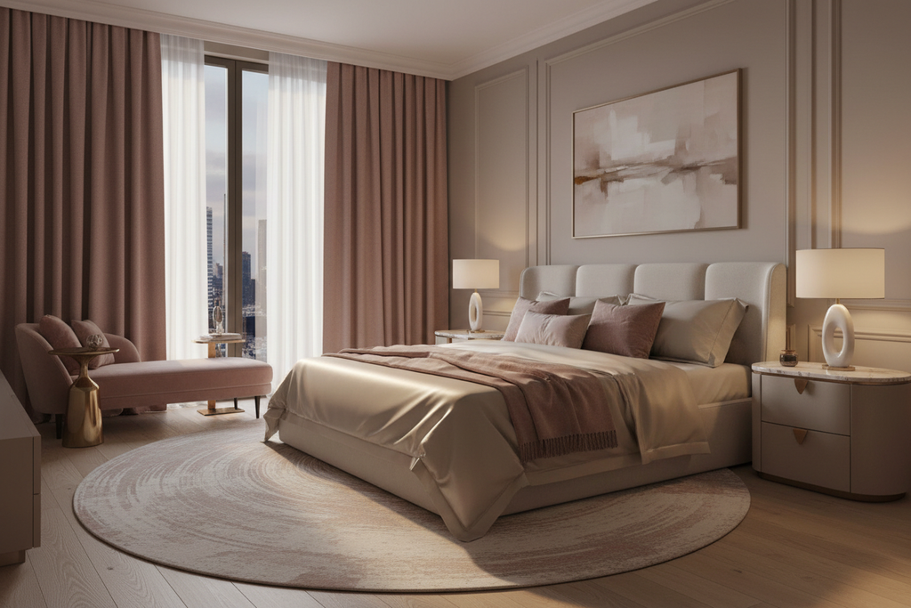 Chambre luxueuse avec rideaux rose