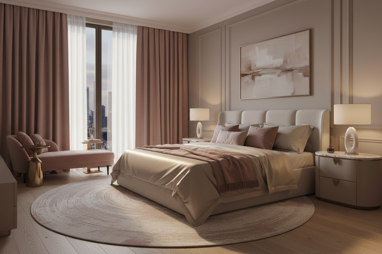 Chambre luxueuse avec rideaux rose