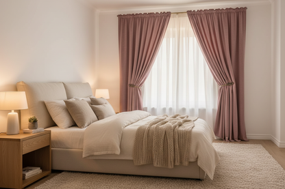 Chambre moderne avec rideau rose velours