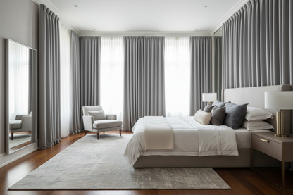 Chambre moderne avec rideaux gris