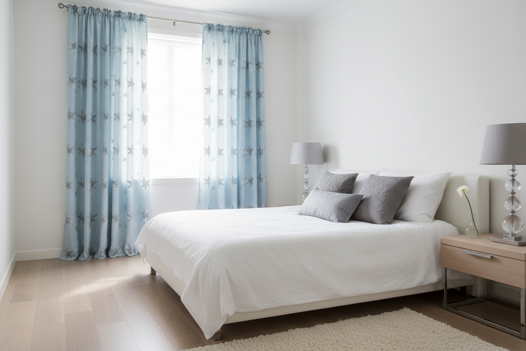 Chambre rideaux bleu ciel étoiles