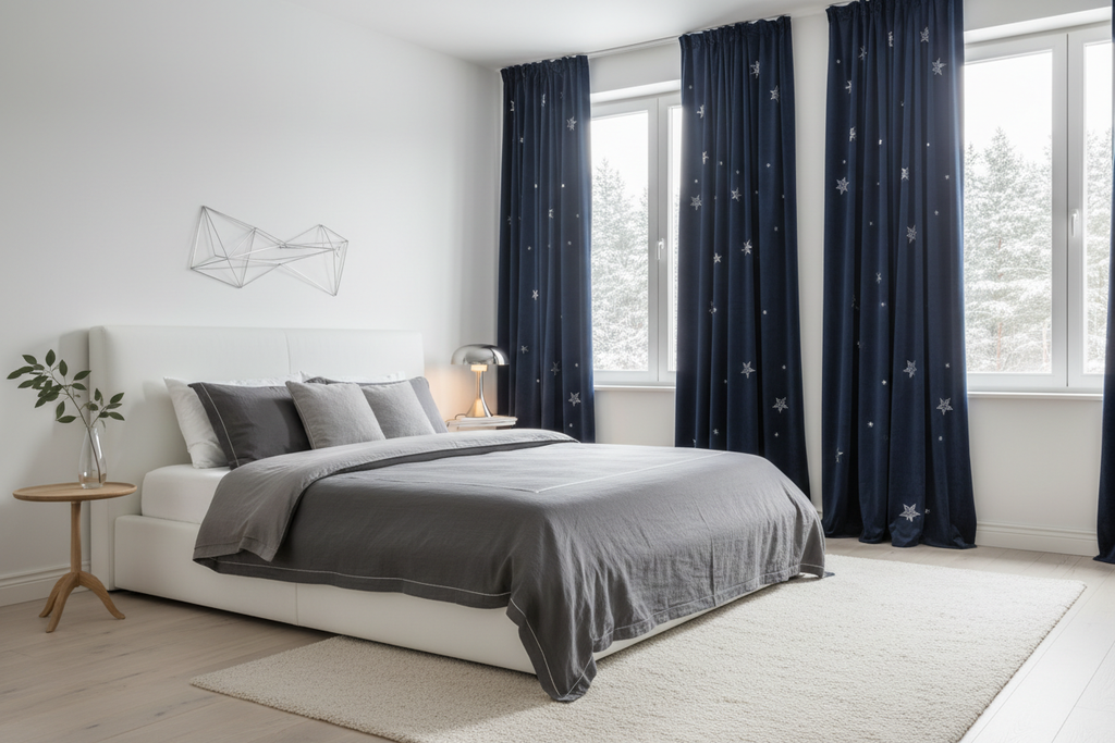 Chambre rideaux bleu marine étoiles