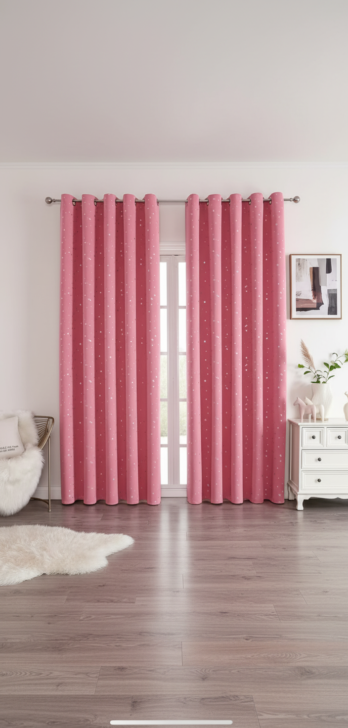 Chambre rideaux rose étoiles