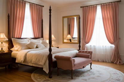 Chambre sophistiquée avec rideaux rose