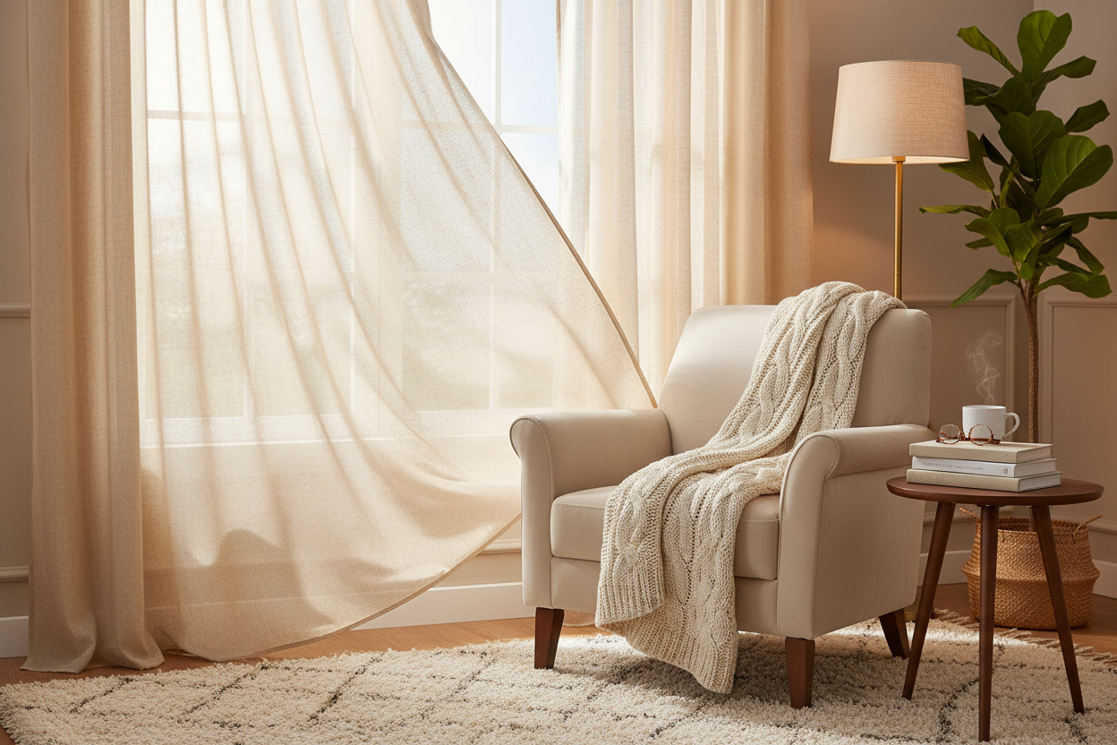 Coin lecture avec rideau beige HARMONIE