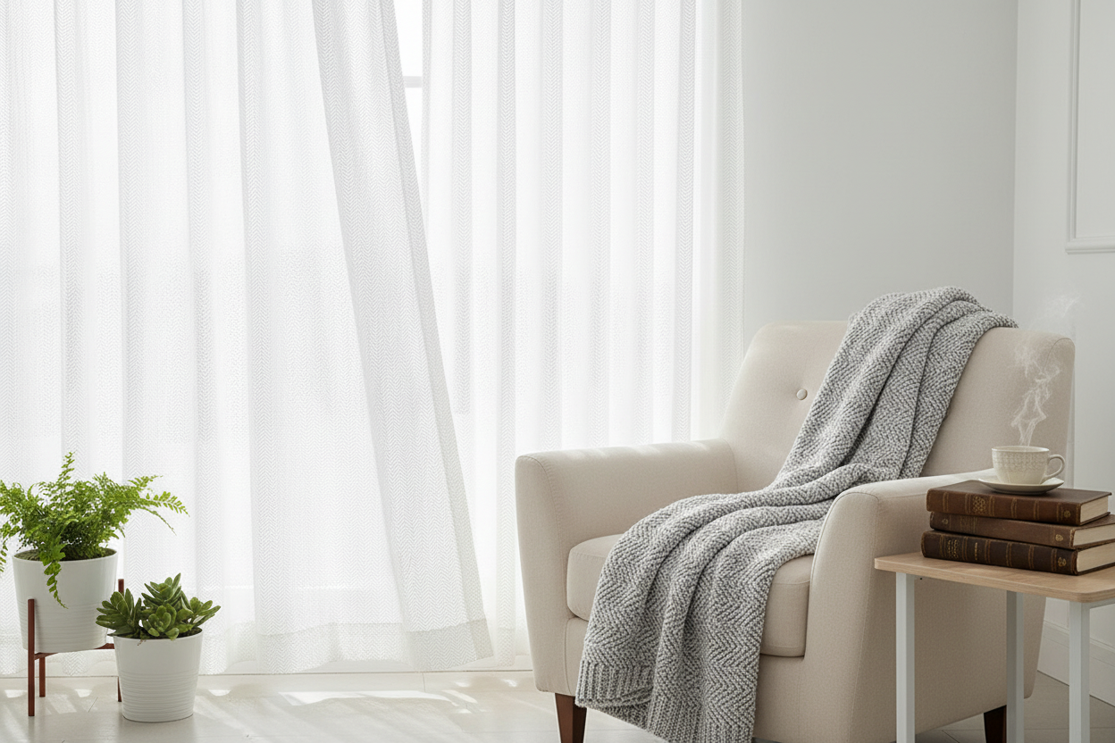 Coin lecture avec rideau Homyra - texture authentique