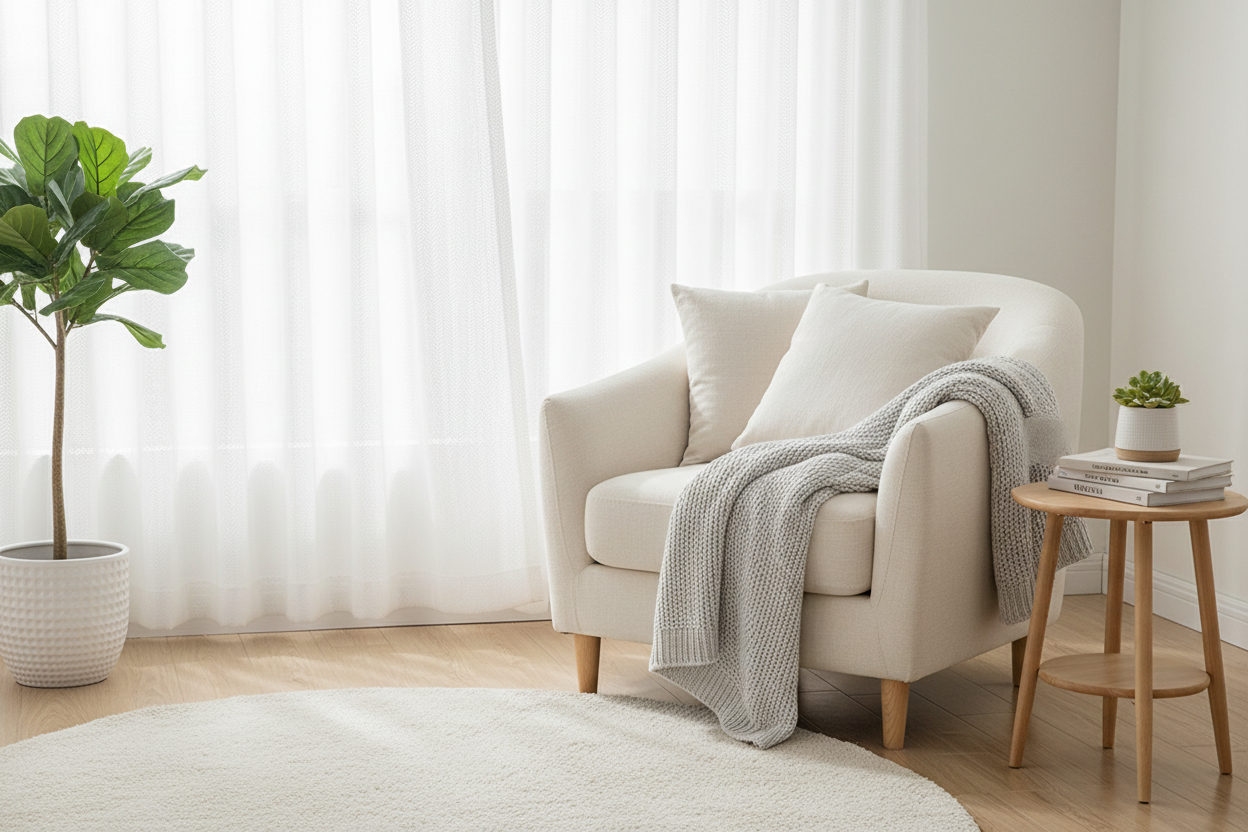 Coin lecture avec rideau Homyra ultra-transparent