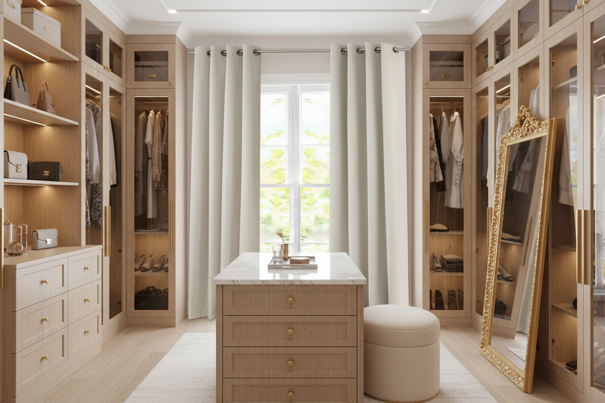 Dressing avec rideau beige VELINOR