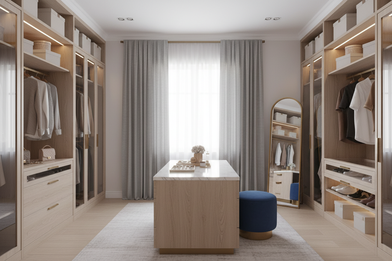 Dressing avec rideau gris SERENA