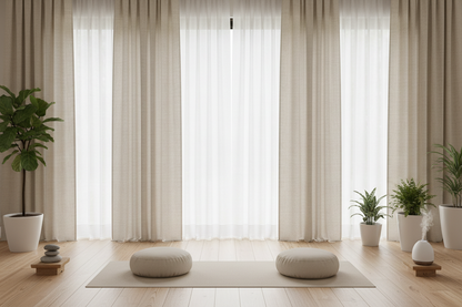 Espace yoga avec rideau beige SERENA