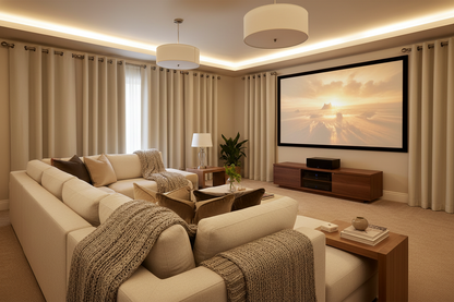 Home cinéma avec rideau beige VELINOR