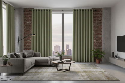 Loft sophistiqué avec rideaux SYLVESTRA vert olive et anneaux
