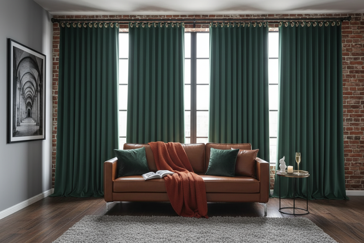 Loft sophistiqué avec rideaux velours VIRIDIAN et anneaux