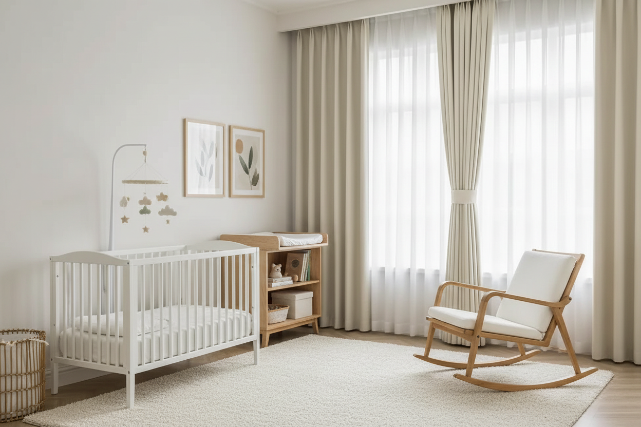 Nursery avec rideau beige AURA