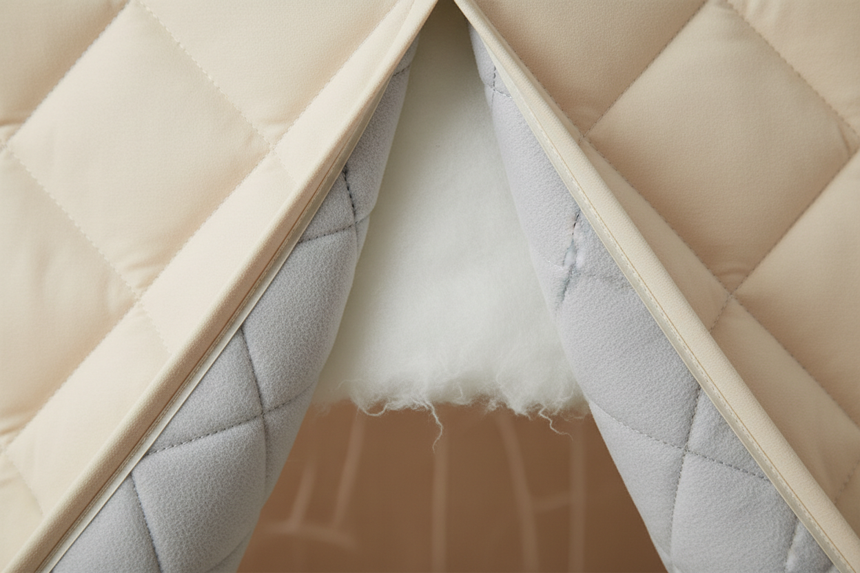 Rideau beige matelassé matière isolante