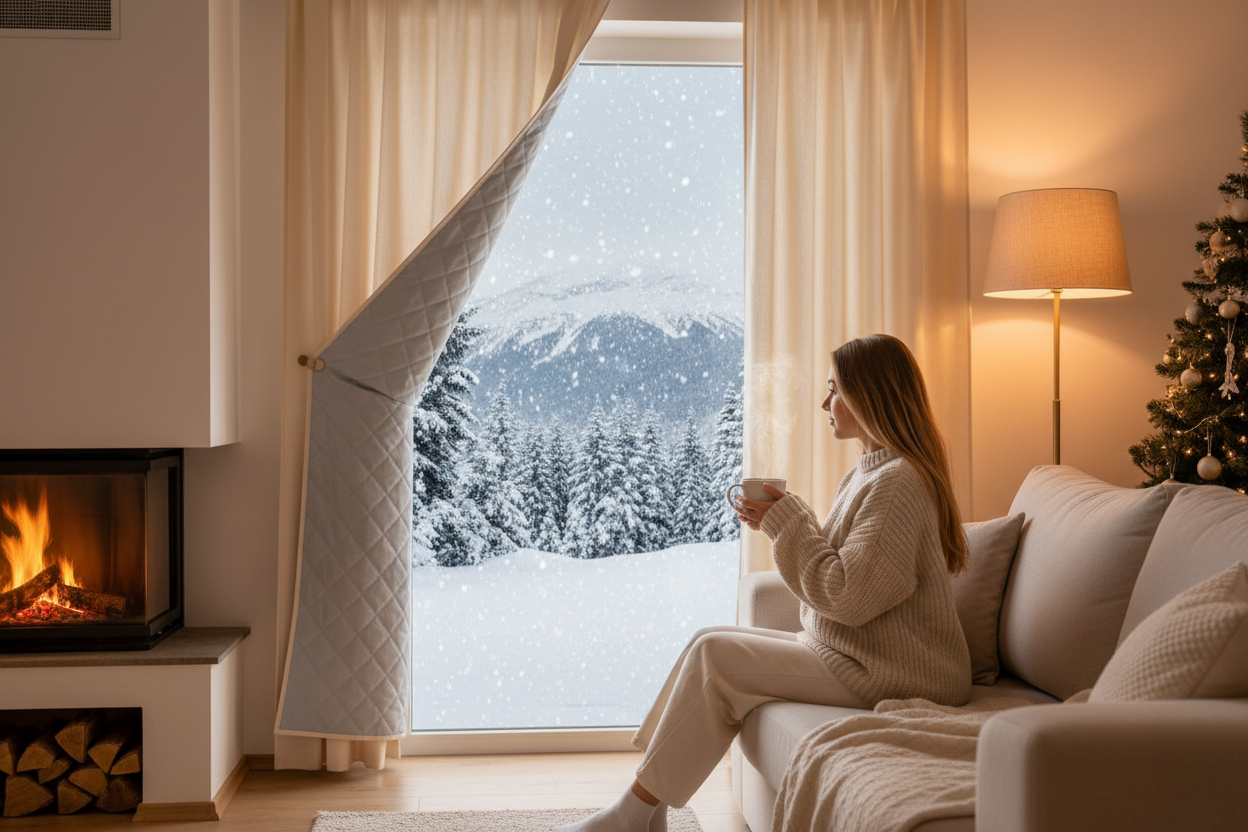 Rideau beige matelassé neige