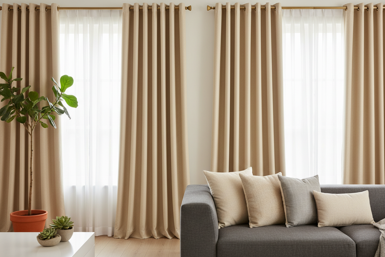 Rideau beige SIENNA - Détail salon