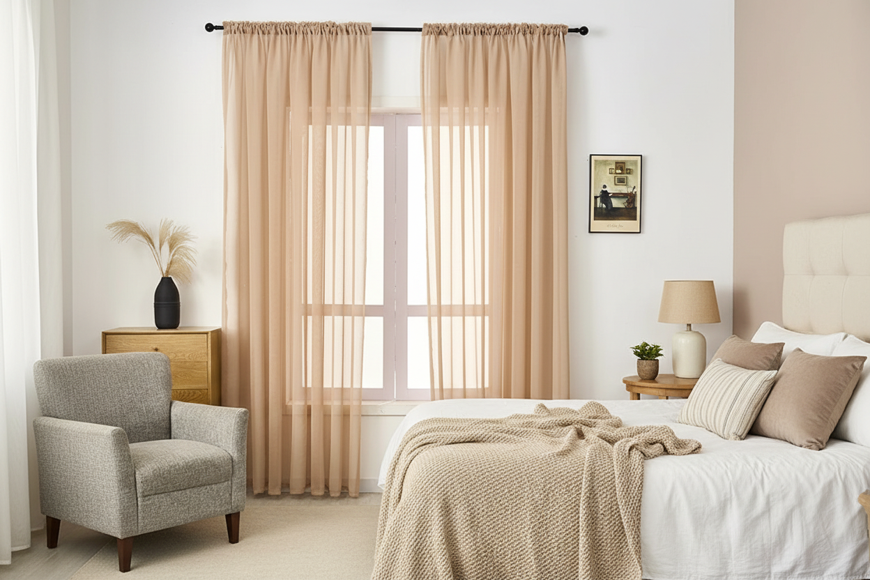 Rideau beige voilage Prestigia - Chambre d'amis chic