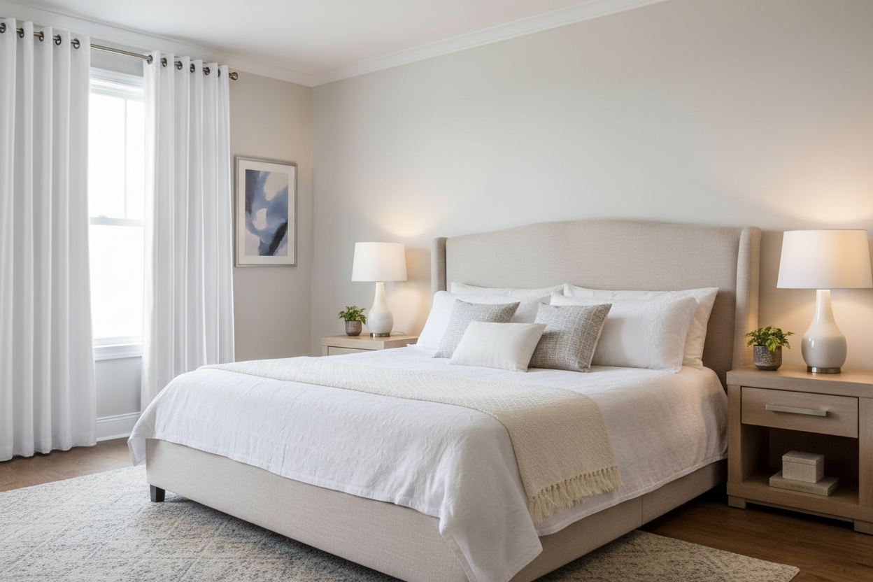 Rideau blanc occultant Sovereigna - Chambre principale élégante