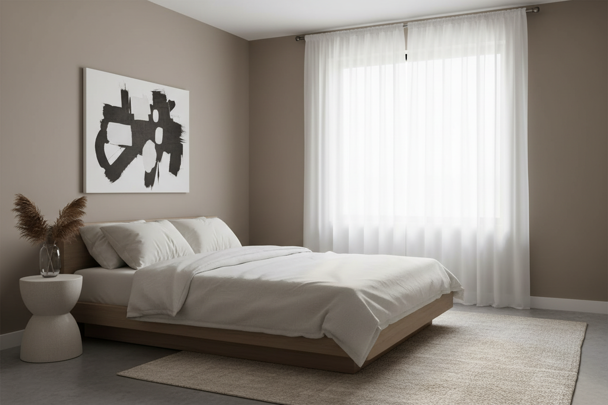 Rideau blanc voilage Tissaria - Chambre moderne minimaliste