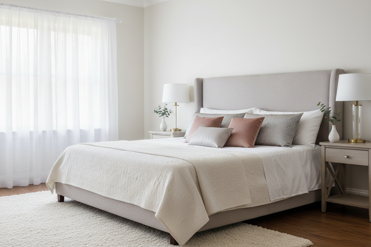 Rideau blanc voilage Tissaria - Chambre principale élégante