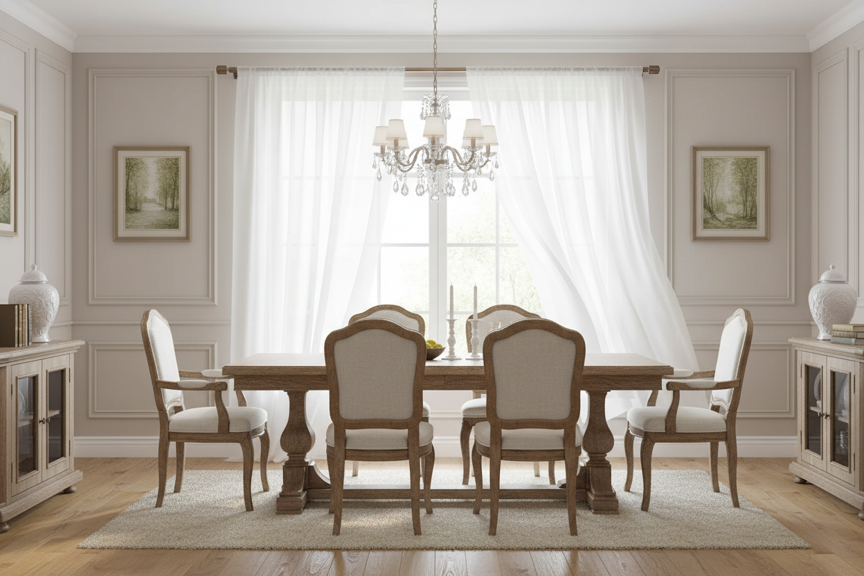 Rideau blanc voilage Tissaria - Salle à manger élégante