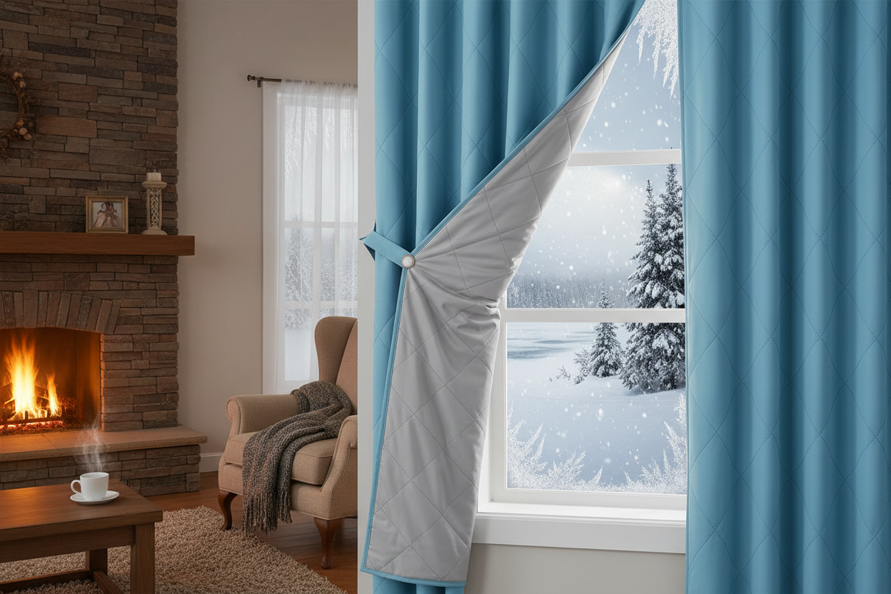 Rideau bleu ciel matelassé froid polaire
