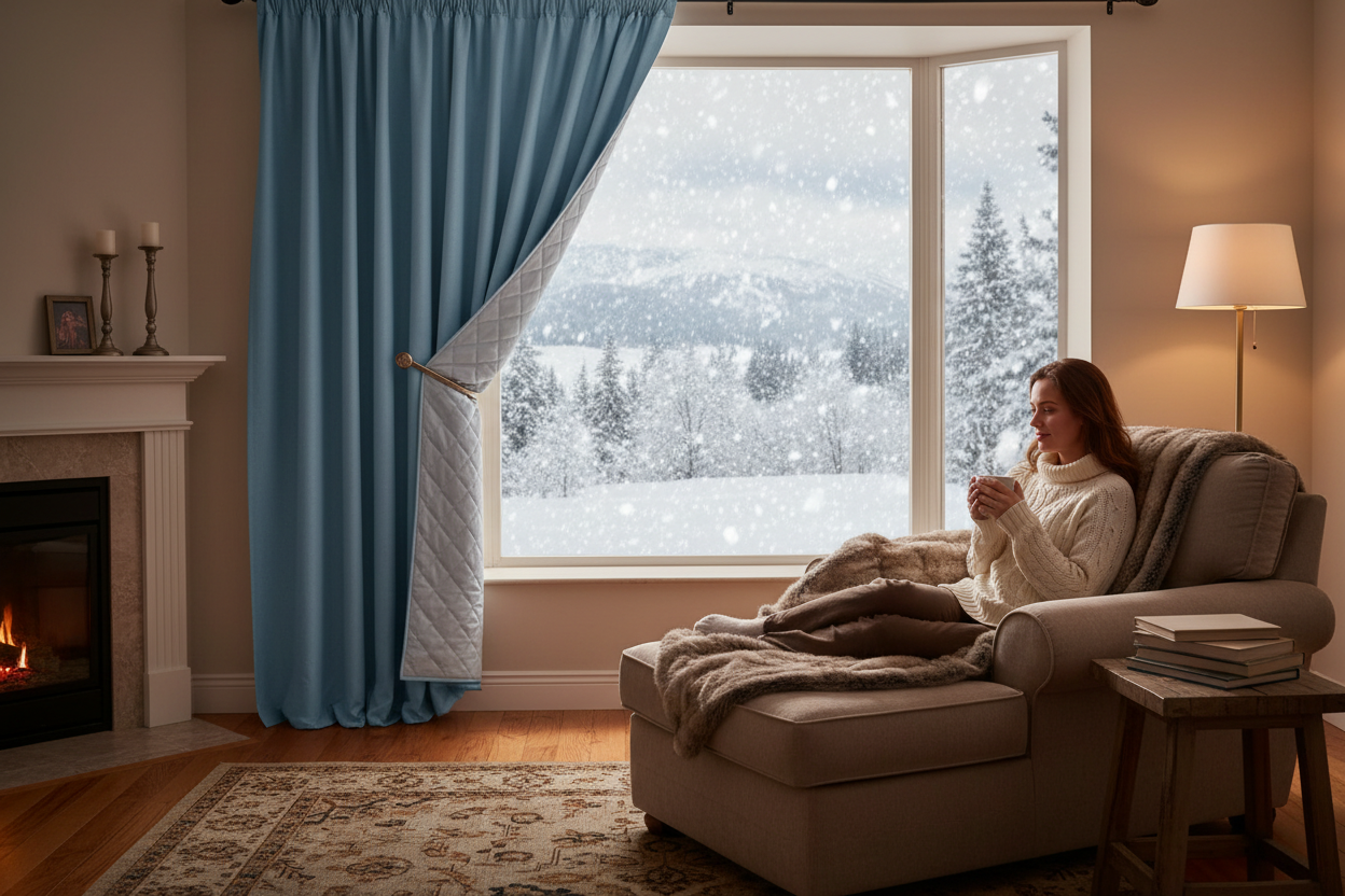 Rideau bleu ciel matelassé neige