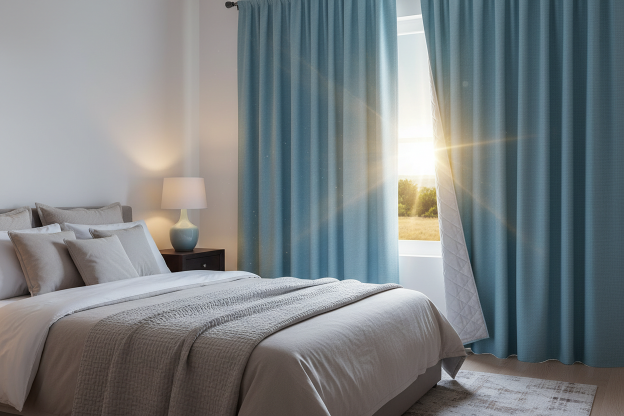 Rideau bleu ciel matelassé soleil