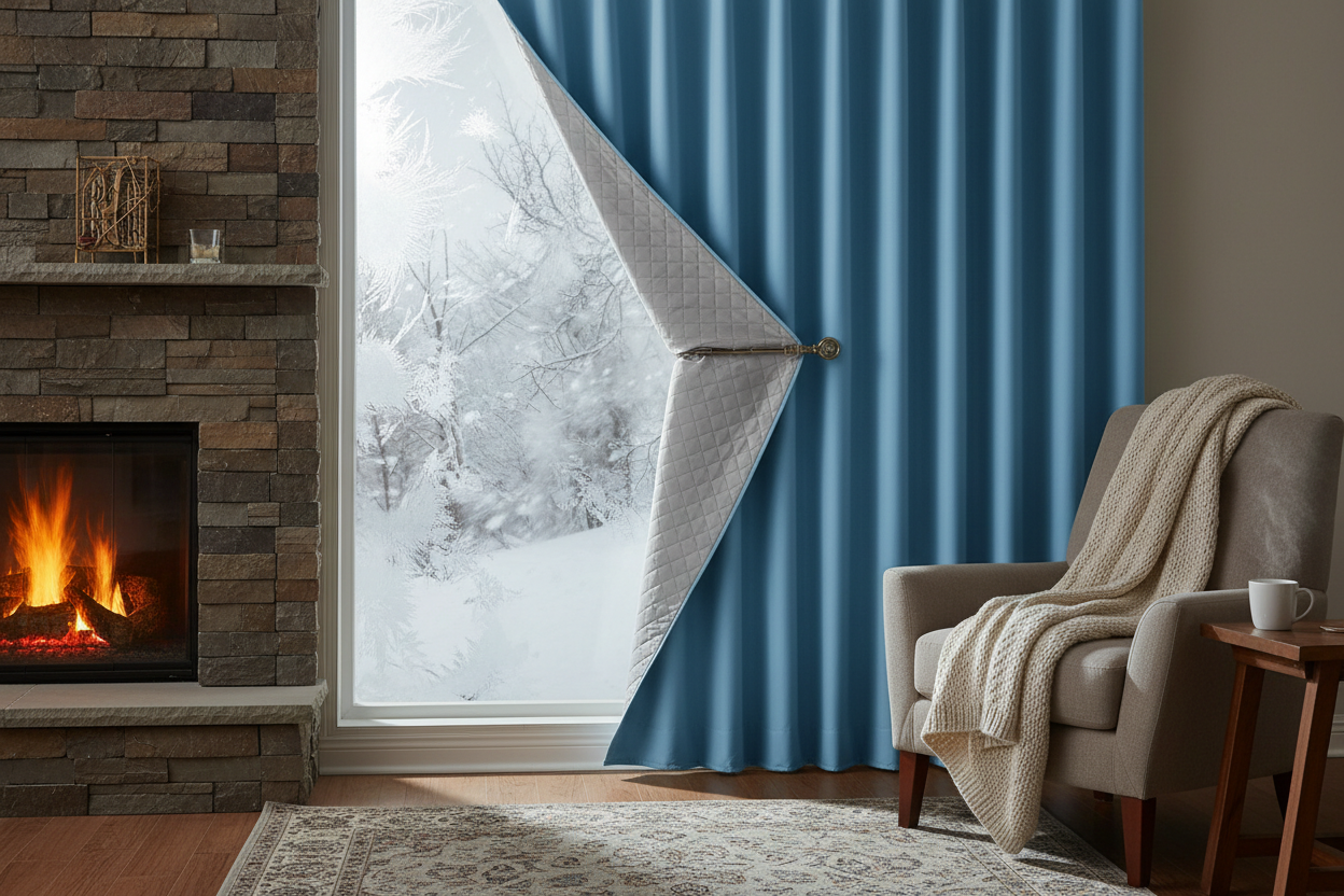 Rideau bleu ciel matelassé tempête