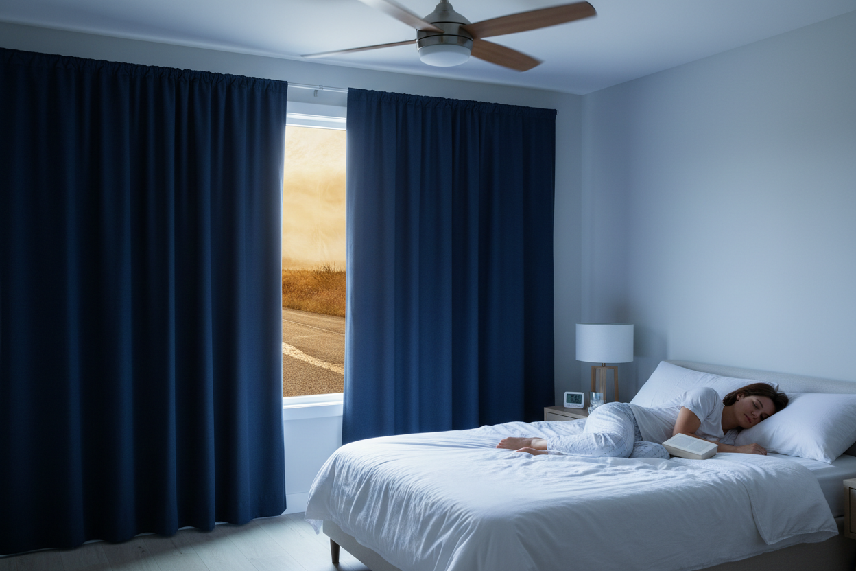 Rideau bleu marine matelassé canicule