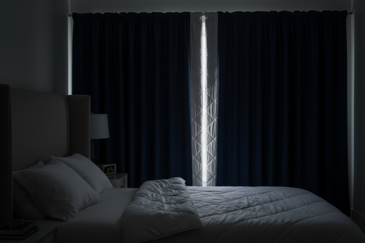 Rideau bleu marine matelassé chambre obscurité