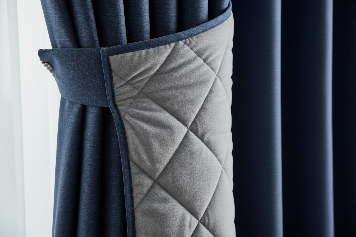 Rideau bleu marine matelassé couche isolante