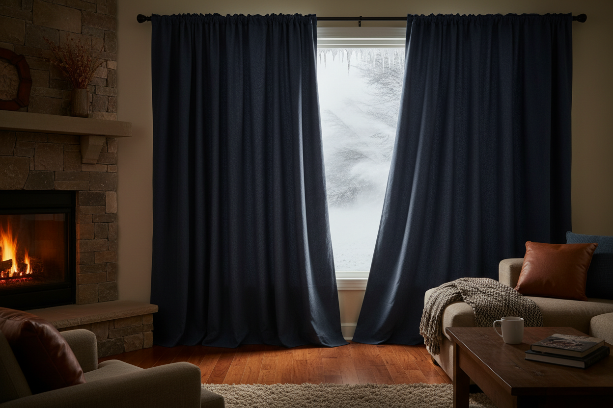 Rideau bleu marine matelassé tempête