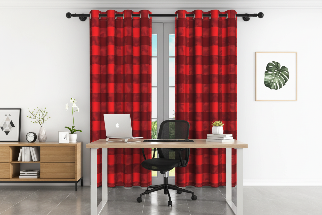 Rideau carreaux rouge et noir - Bureau moderne