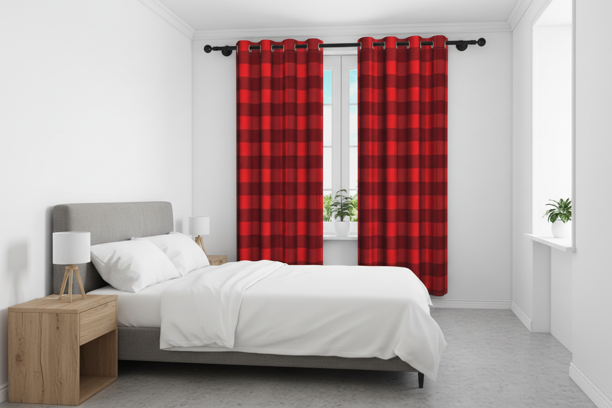 Rideau carreaux rouge et noir - Chambre moderne minimaliste