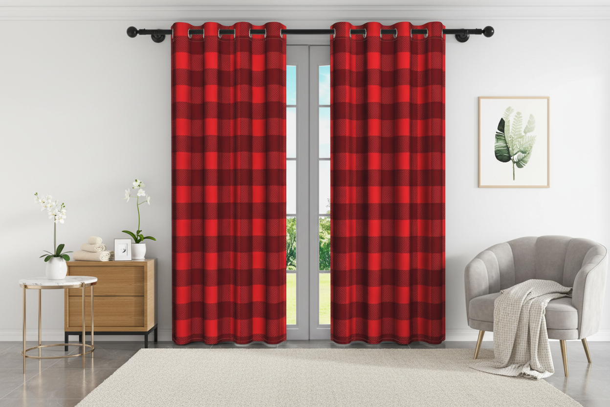 Rideau carreaux rouge et noir - Espace spa-luxe