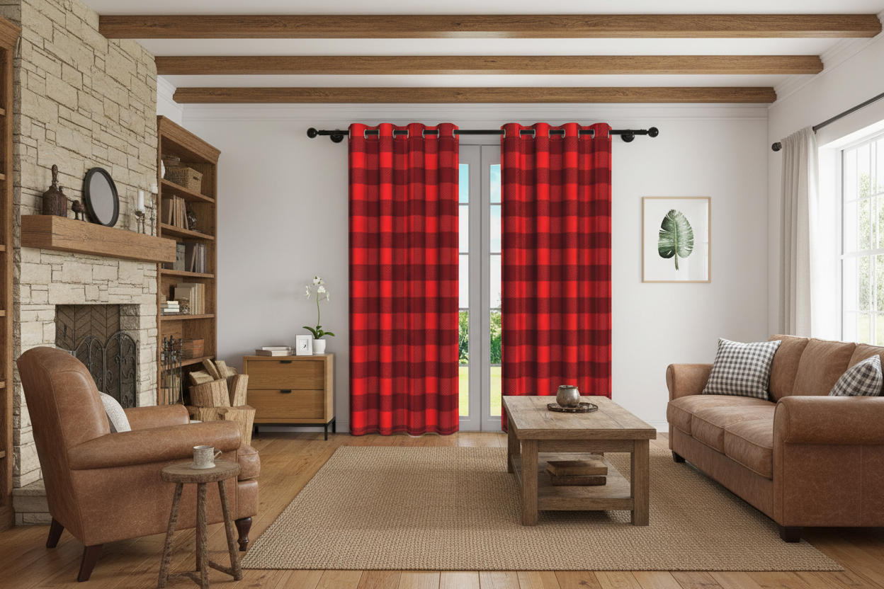 Rideau carreaux rouge et noir - Intérieur farmhouse rustique