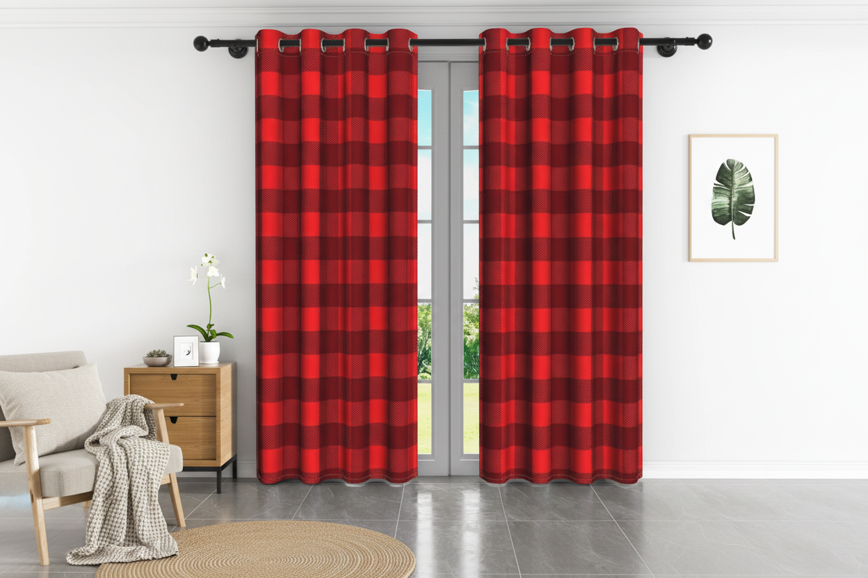 Rideau carreaux rouge et noir - Intérieur scandinave