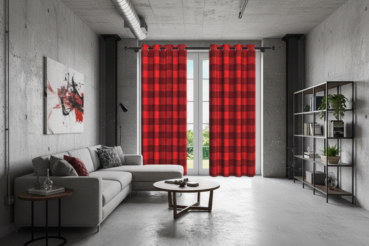 Rideau carreaux rouge et noir - Loft industriel contemporain