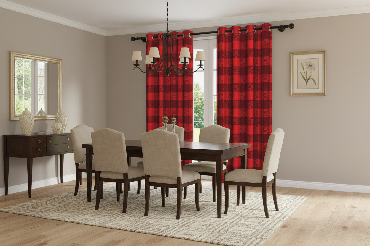 Rideau carreaux rouge et noir - Salle à manger élégante