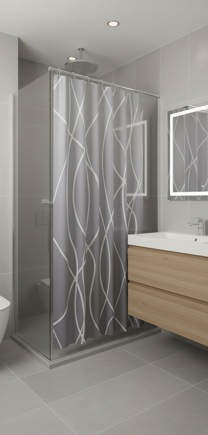 Rideau douche 79SH gris anthracite lignes blanches - Douche moderne 1