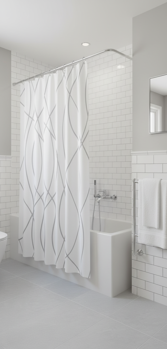 Rideau douche 81SH blanc lignes grises - Baignoire classique 2