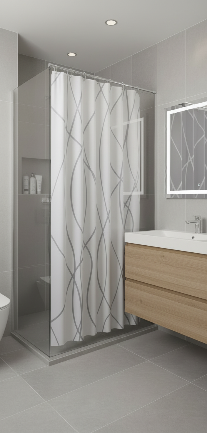 Rideau douche 81SH blanc lignes grises - Douche contemporaine 2