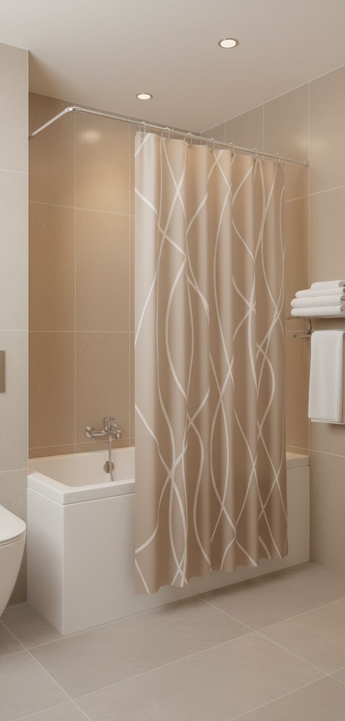 Rideau douche 82SH beige crème lignes blanches - Baignoire classique 2