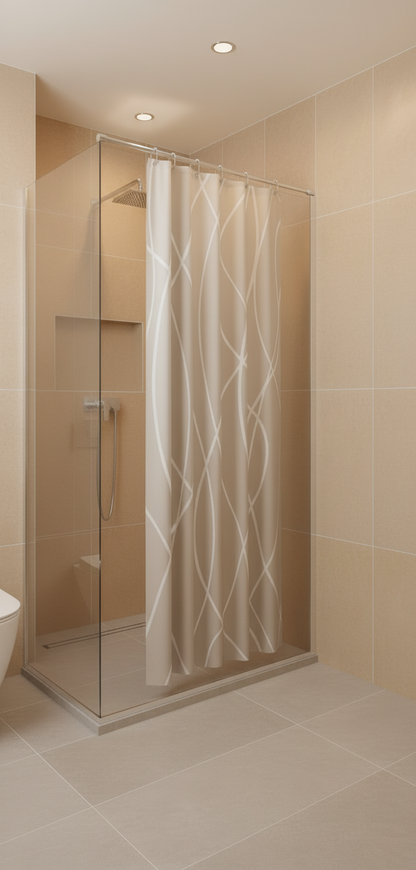 Rideau douche 82SH beige crème lignes blanches - Douche contemporaine 2