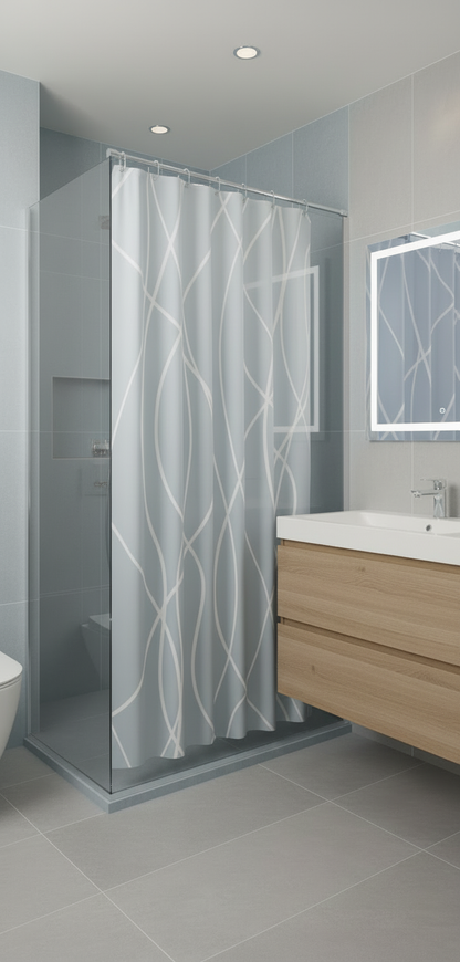 Rideau douche 83SH blanc lignes bleu-gris - Douche contemporaine 2