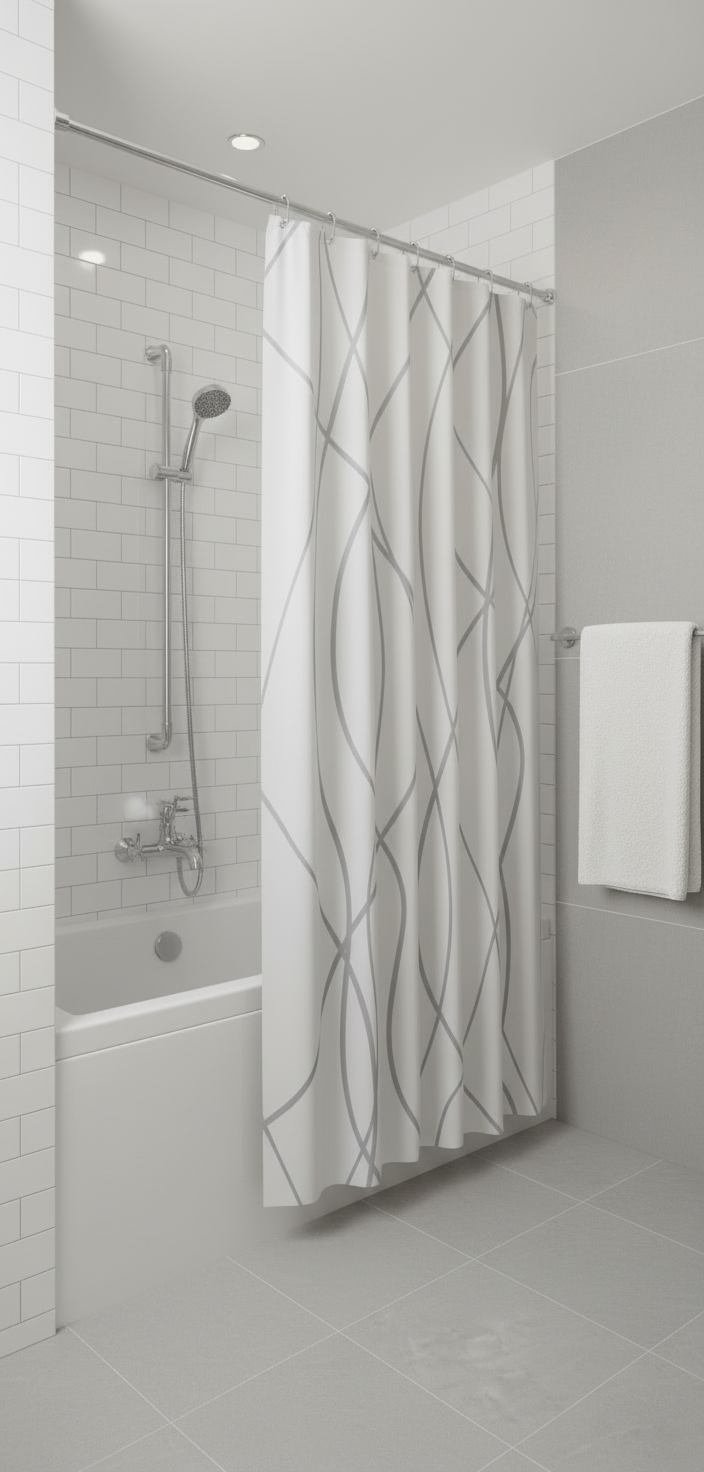 Rideau douche 84SH blanc lignes grises - Baignoire classique 2