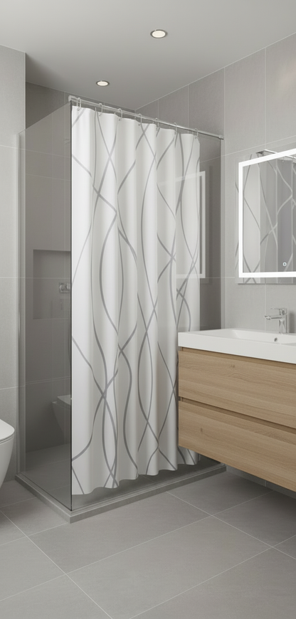 Rideau douche 84SH blanc lignes grises - Douche contemporaine 2